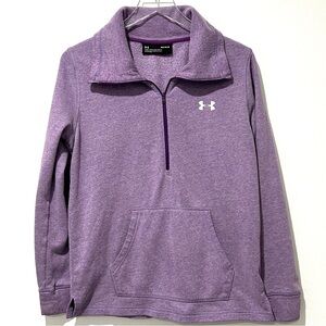 Under Armour 3/4 Zip Heather Purple Sweat Shirt Long Sleeve Kangaroo Pocket